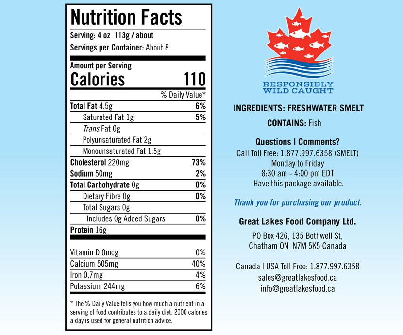 Nutritional Facts for Whole Smelt